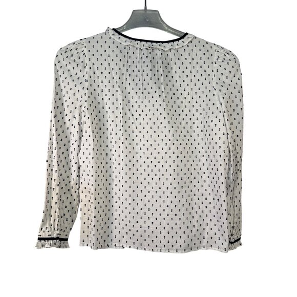 Loft Womens White & Navy Polka Dot Blouse Size S Petite - Picture 4 of 8